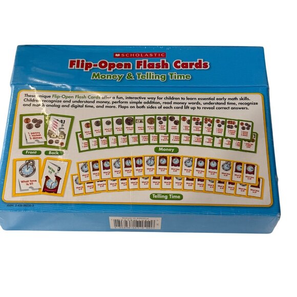 Scholastic SEALED NEW Flip-Open Flash Cards Money & Telling Time 64 Sturdy Cards - Picture 2 of 7